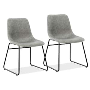 18 in. H Gray Metal Frame Faux Leather Upholstered Dining Chairs with Low Back (Set of 2)
