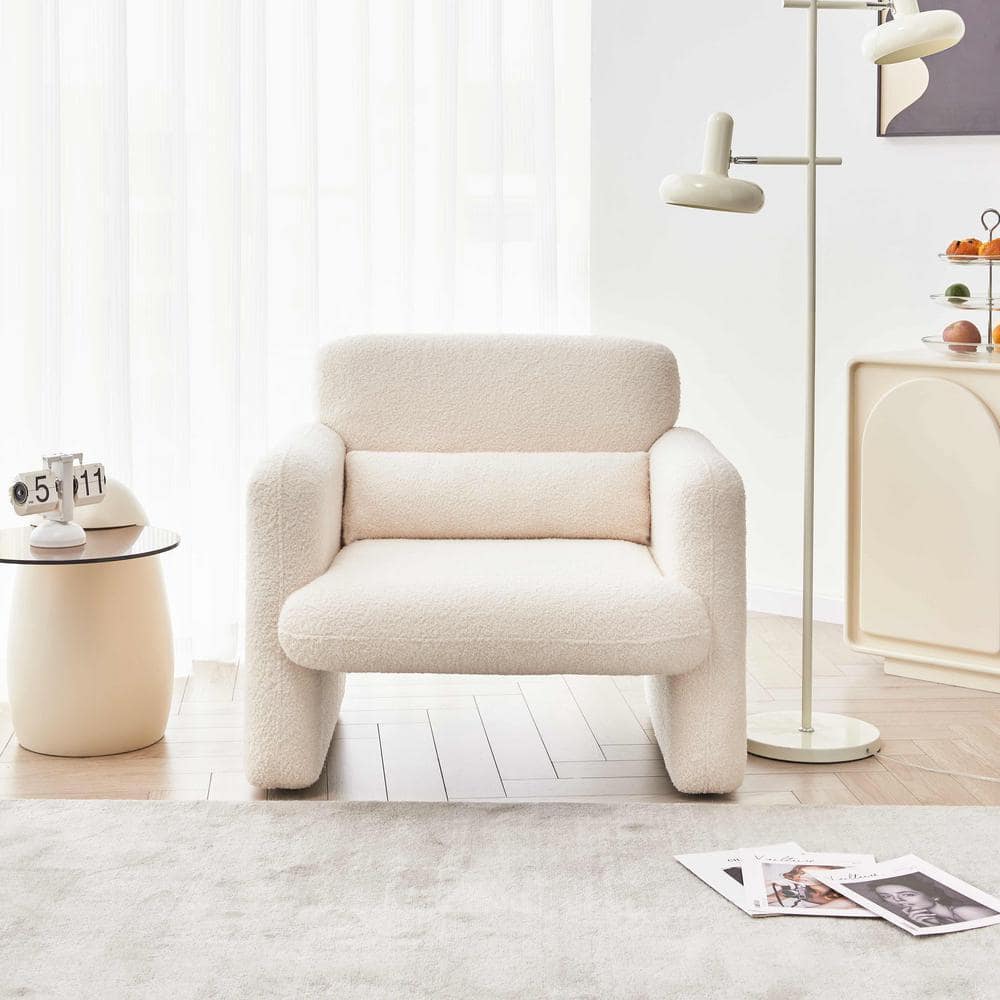 CSC DECOR INC Beige Accent Arm Chair Lamb Fleece Fabric Sofa