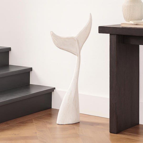 Liv & Skye White 18.5 in. x 32.75 in. Wood Decorative Whale Tail