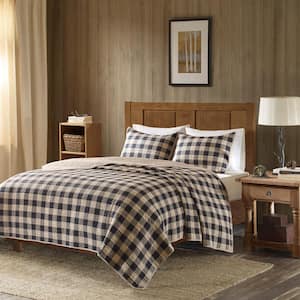 Buffalo Check 3-Piece Tan King/Cal King Oversized Quilt Mini Set