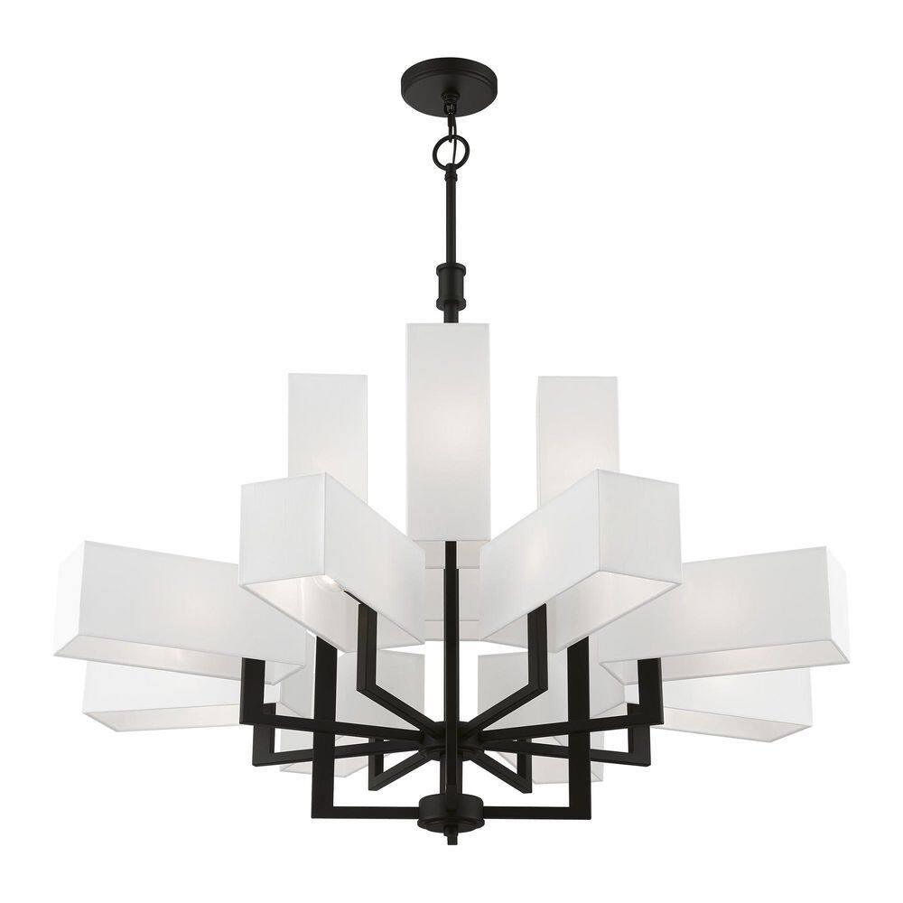 Rubix Black 12-Light Chandelier with Off-White Shades