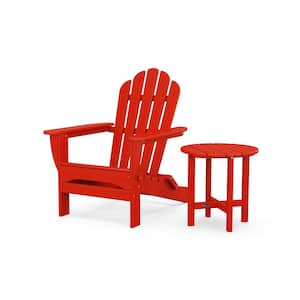 Monterey Bay 2-Piece Plastic Patio Conversation Set in Sunset Red Folding Adirondack Chair with Side Table
