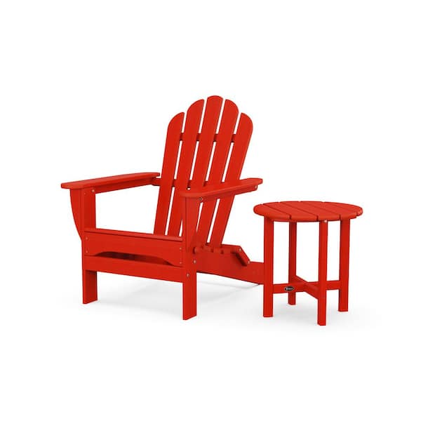 Trex Outdoor Furniture Monterey Bay 2-Piece Plastic Patio Conversation Set in Sunset Red Folding Adirondack Chair with Side Table