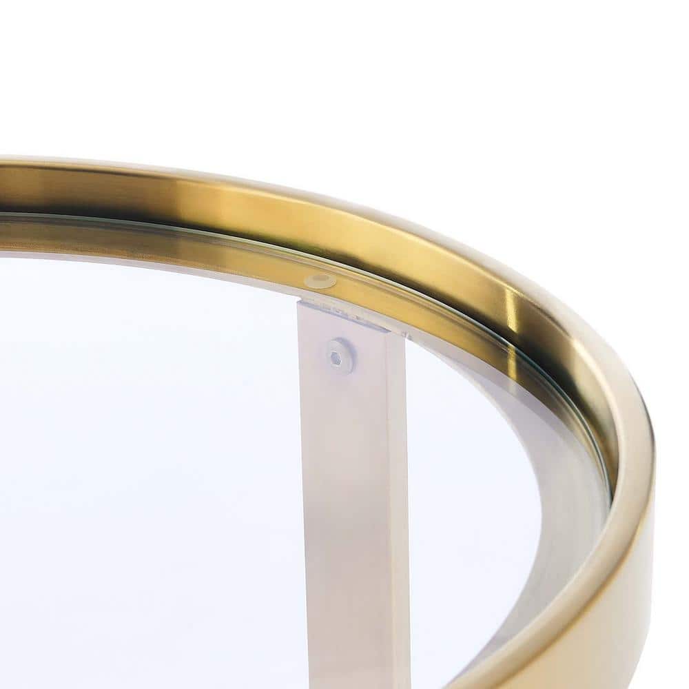 Gold Round Metal and Glass Side Table