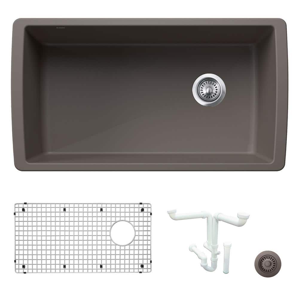 Diamond 33.5 in. Undermount Single Bowl Volcano Gray Granite Composite Kitc