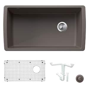 Diamond 33.5 in. Undermount Single Bowl Volcano Gray Granite Composite Kitchen Sink Kit with Accessories