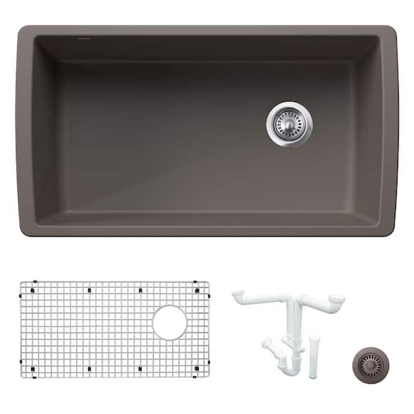 Blanco Diamond 33.5 in. Undermount Single Bowl Volcano Gray Granite Composite Kitchen Sink Kit with Accessories