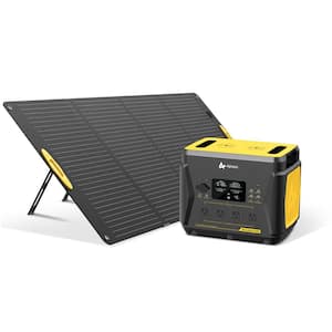 1600-Watt Continuous/3000W Peak Output Push Button Start Solar Generator with 300-Watt Solar Panel for Outdoors