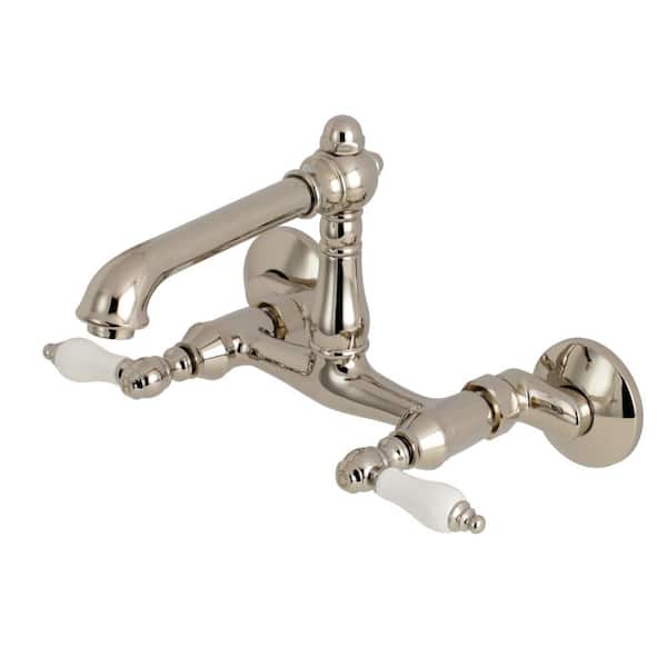 Kingston Brass English Country 2-Handle Wall-Mount Standard Kitchen Faucet in Polished Nickel
