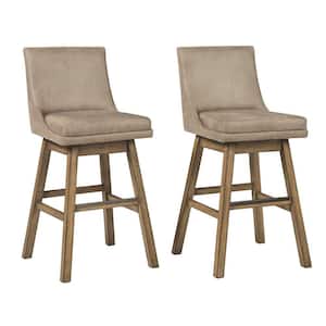 38 in. Beige Low Back Wood Frame Barstool with Faux Leather Seat (Set of 2)