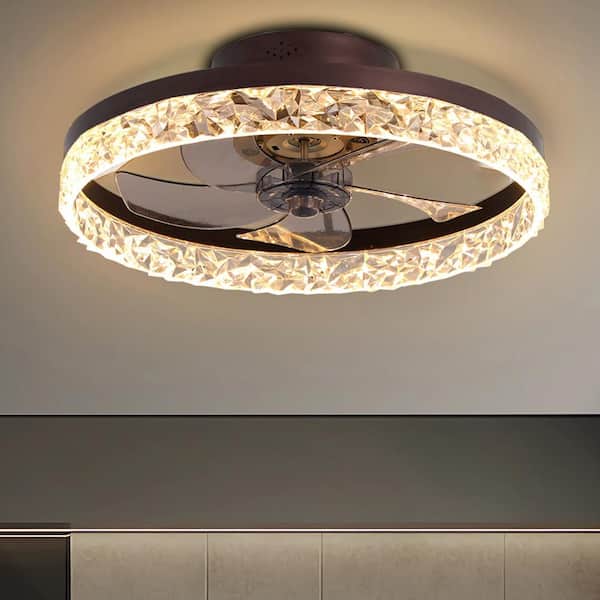 20 in. Modern LED Indoor Brown Smart 6-Speeds, Timing Reversible Blades Ceiling Fan Light and Remote Control