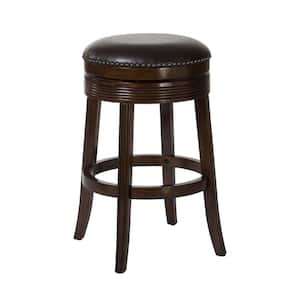 Tillman 26.5 in. Brown Backless Wood 26.5 in. Counter Stool with Brown Faux Leather