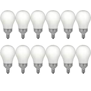 60-Watt Equivalent A15 Candelabra Dimmable CEC White Glass LED Ceiling Fan Light Bulb, Bright White 3000K (12-Pack)