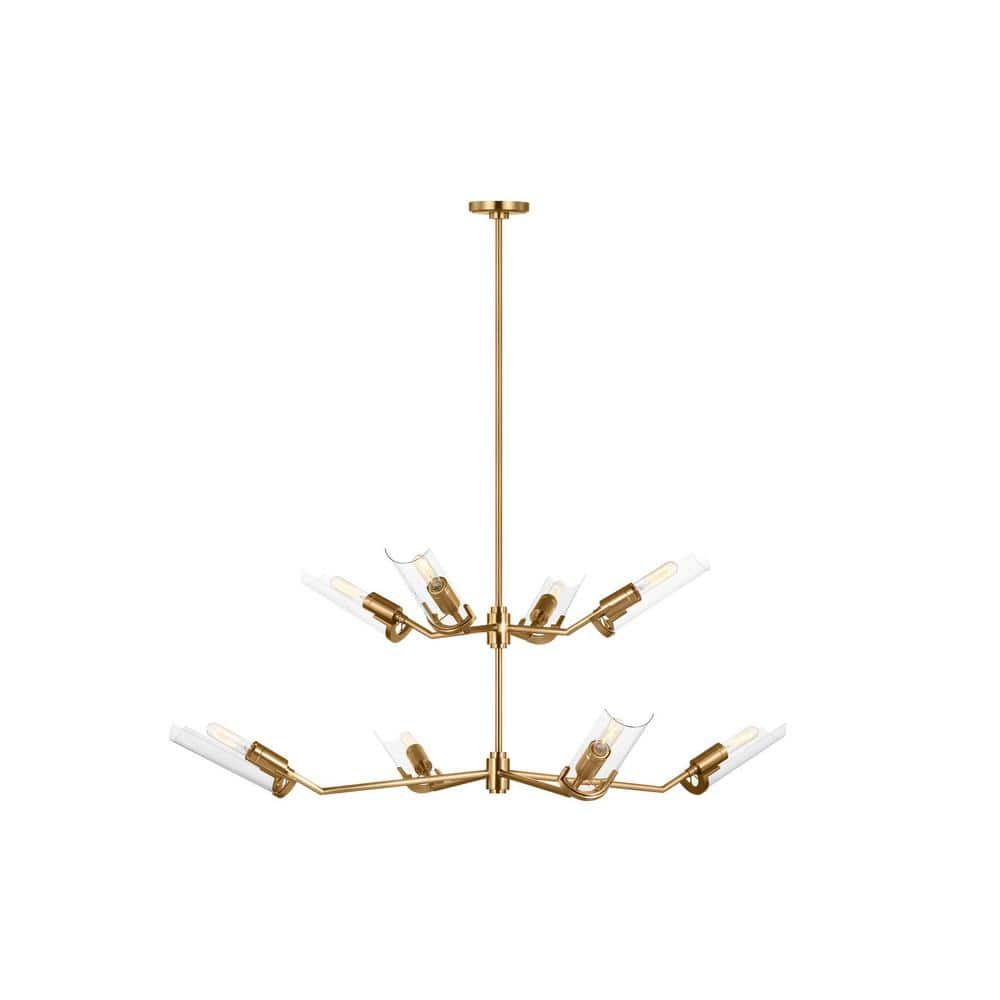 Burnished Brass and Clear Glass 8-Light Linear Chandelier