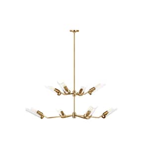 Mezzo 53.625 in. W x 18.125 in. H 8-Light Burnished Brass Grand Chandelier For Foyer with Clear Glass Shades