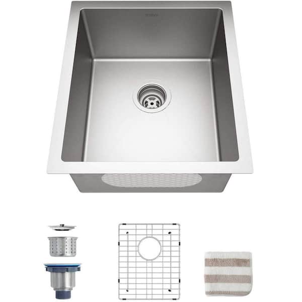 15 in. x 17 in. Undermount Kitchen Bar Sink, Premium 304 Stainless Steel Bar Sink, 9 in. Deep Basin Single Bowl Sink