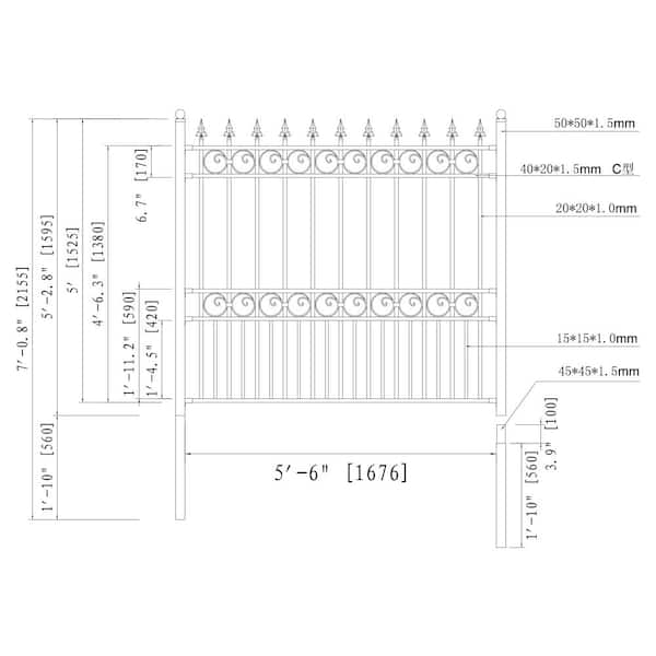 London Style 5 ft. x 5.5 ft. Black DIY Iron Fence Panel