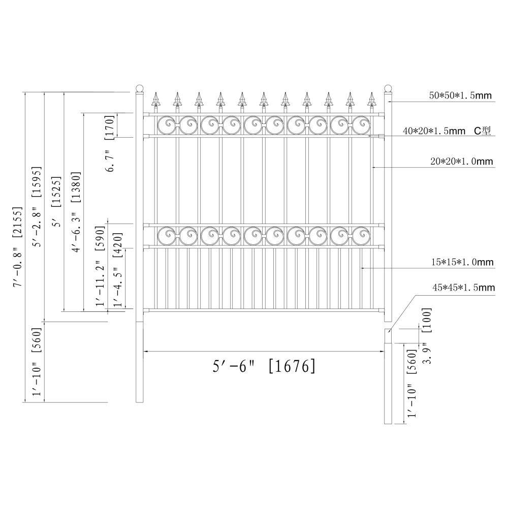 London Style Black Steel Ornamental Garden Fence Panel