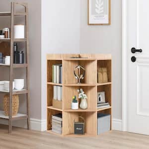 Natural Corner Cube Storage Cabinet for Small Spaces with USB Ports and Outlets