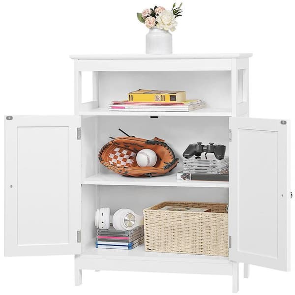 Dracelo 23.62 in. W x 11.81 in. D x 27.56 in. H White Bathroom Storage Linen Cabinet with 3 Drawers and Two Layers