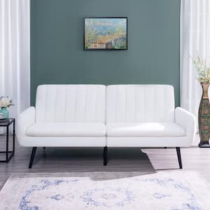 Convertible Sofa Futon, Split Back Linen Sleeper Couch for Living Room in White