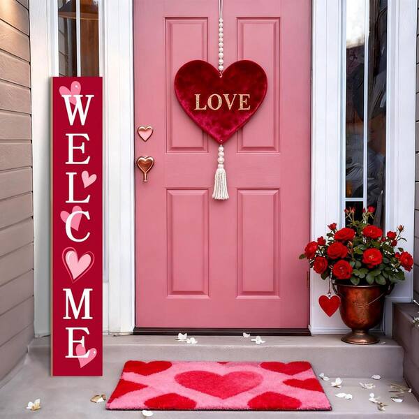 47 in. H Pink Love Heart Welcome Porch Wall Sign HPFX43KTWW - The