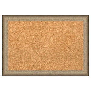 Elegant Brushed Bronze Narrow Natural Corkboard 27 in. x 19 in. Bulletin Board Memo Board