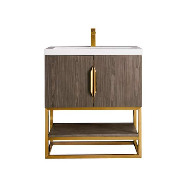 James Martin Vanities Columbia 31.5 in. W x 15.4 in. D x 35.4 in. H Single Bathroom Vanity Ash Gray and White Glossy Composite Stone Top