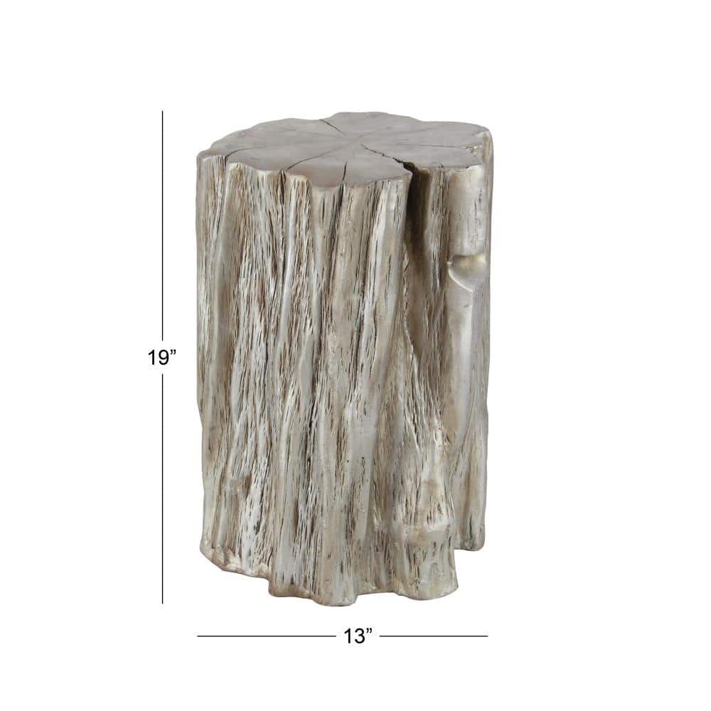 Silver Tree Trunk Inspired Round Fiberglass Accent Stool 13" x 19"