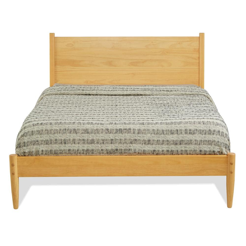 Scandinavian Oak Full Panel Mid-Century Modern Bed with Pine Frame