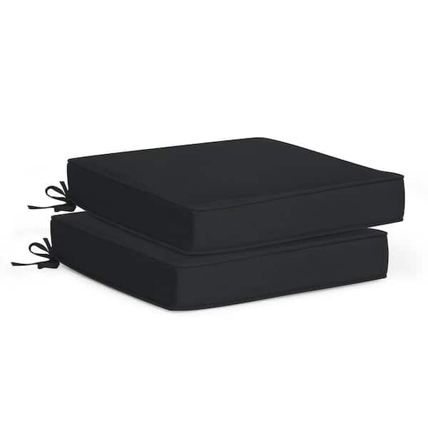 Fading Free 20 in. W. x 19.5 in. x 4 in. Black Outdoor Patio Thick Square Lounge Chair Seat Cushion with Ties 2-Pack