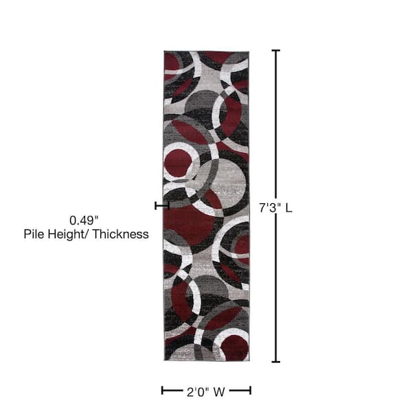 Modern Circles Red 2 ft. x 7 ft. 2 in. Indoor Abstract Runner Rug