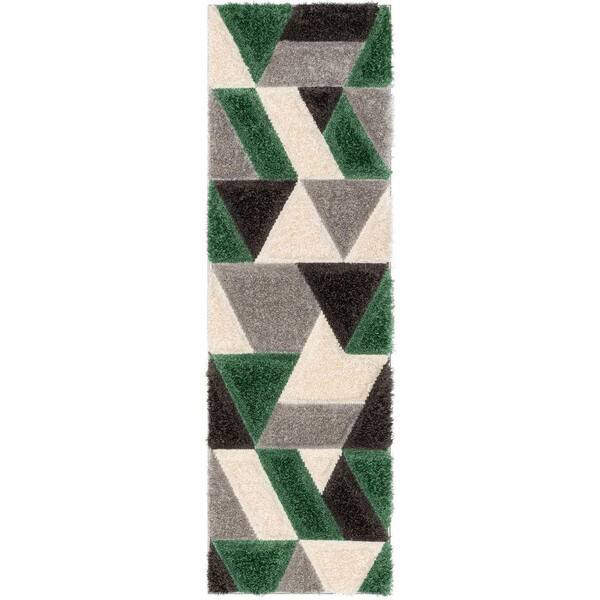 San Francisco Holland Modern Geometric Shag Hand-Carved, Green 2 ft. 3 in. x 7 ft. 3 in. Runner, Area Rug
