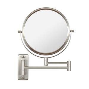 Wall Mirror 8 in. W x 8 in. H Round Swing Arm Wall Bathroom Makeup Mirror In Nickel
