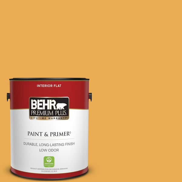 BEHR PREMIUM PLUS 1 gal. #BIC-43 Optimist Gold Flat Low Odor Interior Paint & Primer