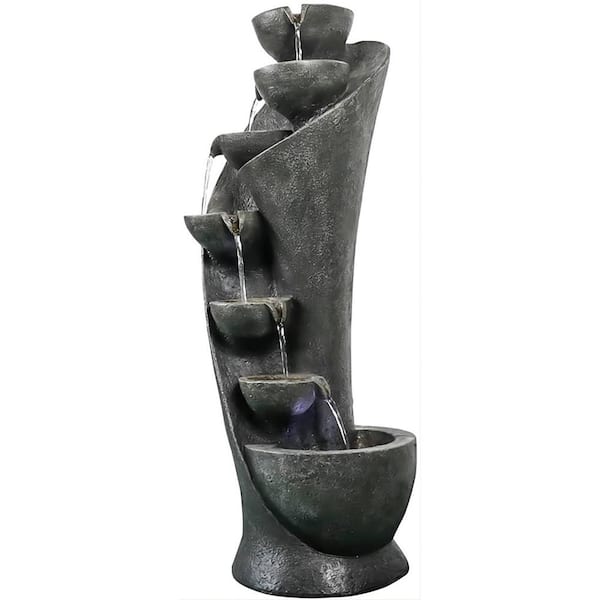 Siavonce 39 in. Outdoor Garden Fountain Waterfalls 7 Floor Bowls Curved Design with LED