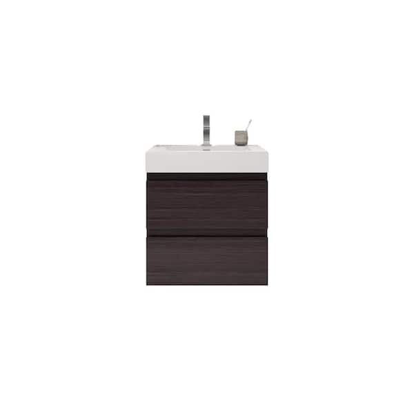 Unbranded Fortune 24 in. W Bath Vanity in Dark Gray Oak with Reinforced Acrylic Vanity Top in White with White Basin