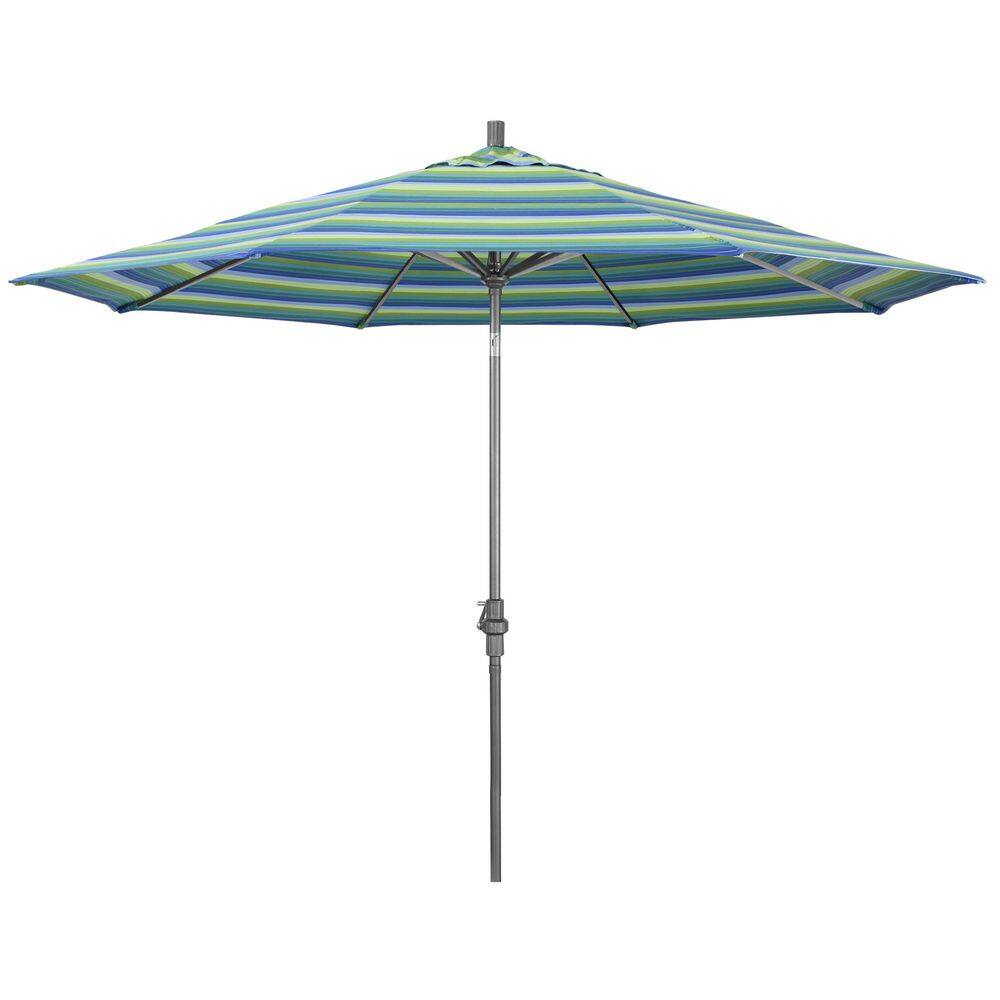 11 ft. Hammertone Grey Aluminum Market Patio Umbrella  Aluminum Ribs Collar Tilt Crank Lift in Seville Seaside Sunbrella price history on PriceWatchPro