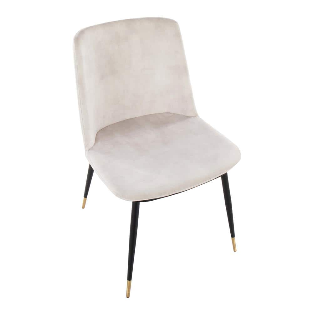 Beige Velvet Upholstered Side Chair with Metal Legs, Set of 2