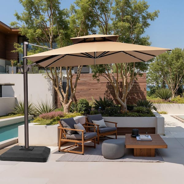 8 ft. steel cantilever patio umbrella in riverbed brown Brown - Cantilever Umbrellas