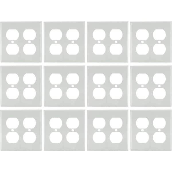 Sunlite 2-Gang White Traditional/Classic Screw-in Duplex Outlet Plastic Receptacle Wall Plate (12-Pack)