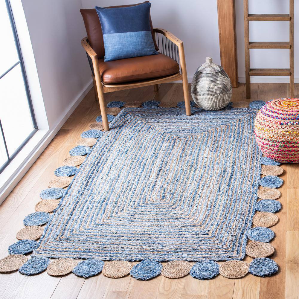 Handwoven Blue and Beige Cotton Rectangular Area Rug 3' x 5'