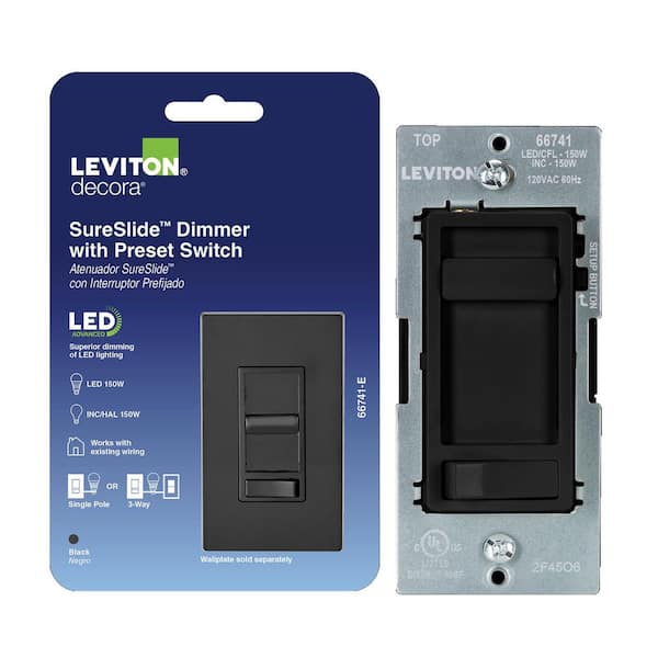 SureSlide LED Advanced Dimmer Switch for LED and Incandescent Bulbs, 150-Watt Single Pole or 3-Way, Black 66741-00E