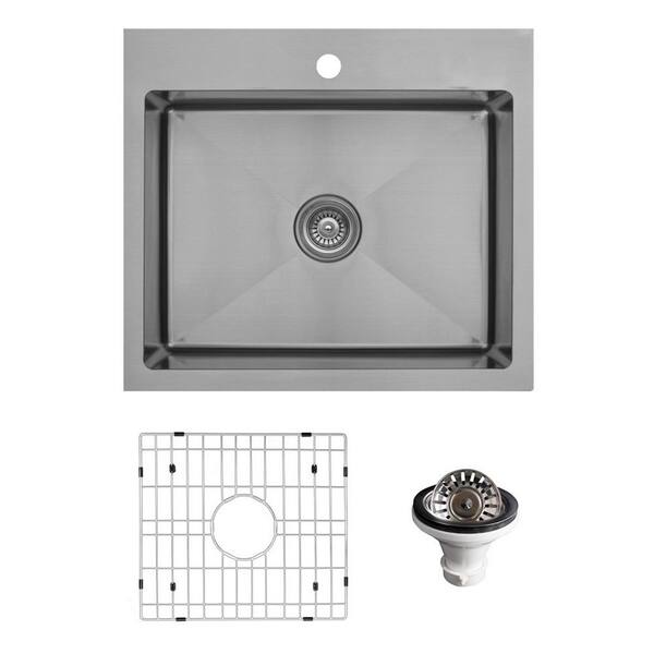 Karran 16-Gauge Stainless Steel 25 in. Single Bowl Drop-In Kitchen Sink  with Grid and Basket Strainer EL-30-PK1 - The Home Depot