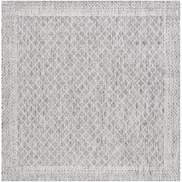 SAFAVIEH Courtyard Light Gray/Dark Gray 7 ft. x 7 ft. Border Trellis Indoor/Outdoor Square Area Rug