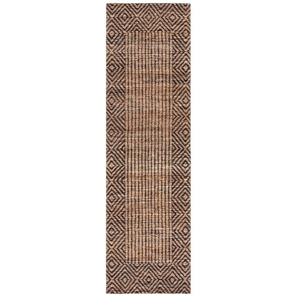 SAFAVIEH Natural Fiber 2 ft. x 8 ft. Natural/Brown Diamond Border ...