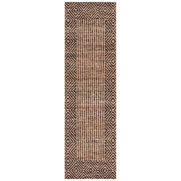 Natural Fiber 2 ft. x 8 ft. Natural/Brown Diamond Border Striped Runner Rug