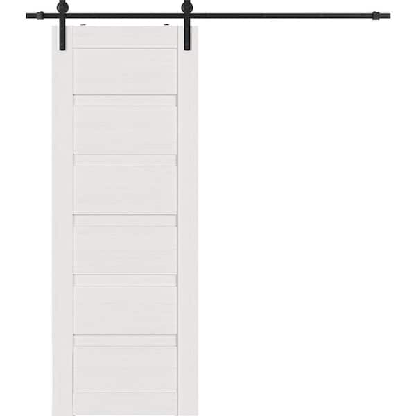 Louver 32 in. x 79.375 in. Bianco Noble Wood Composite Sliding Barn Door with Hardware Kit