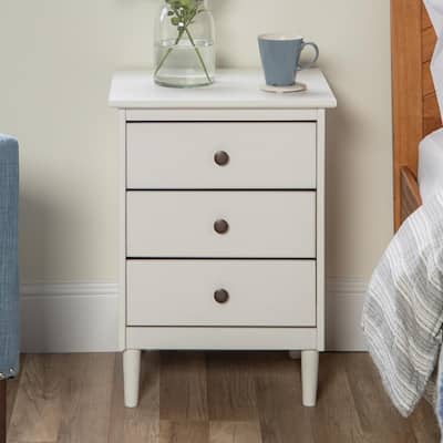 Classic Mid Century Modern 3-Drawer White Solid Wood Nightstand