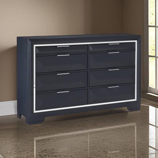 Midnight Blue 8-Drawer 60.5 in. Wide Dresser Without Mirror